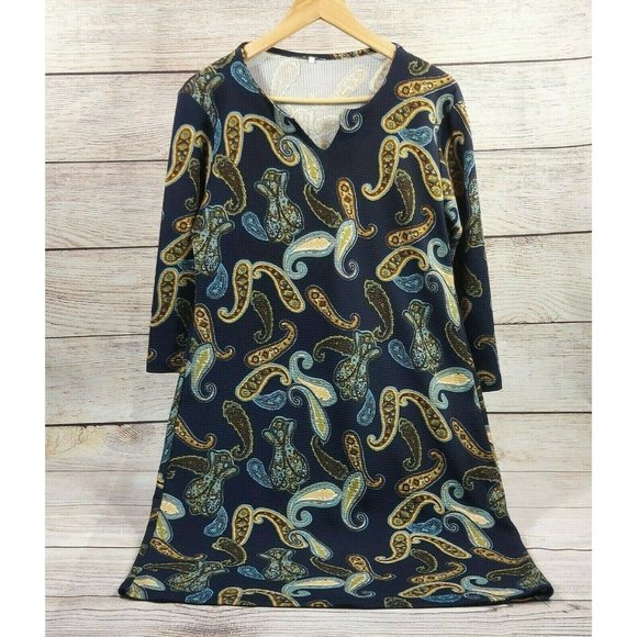 Women Tunic Boho Hippie Style Top Tank Dress Leaves Leaf Printed Blue Yellow S3 - Picture 2 of 6